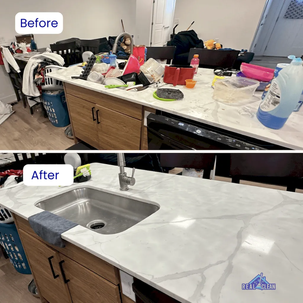 Kitchen countertop before and after cleaning